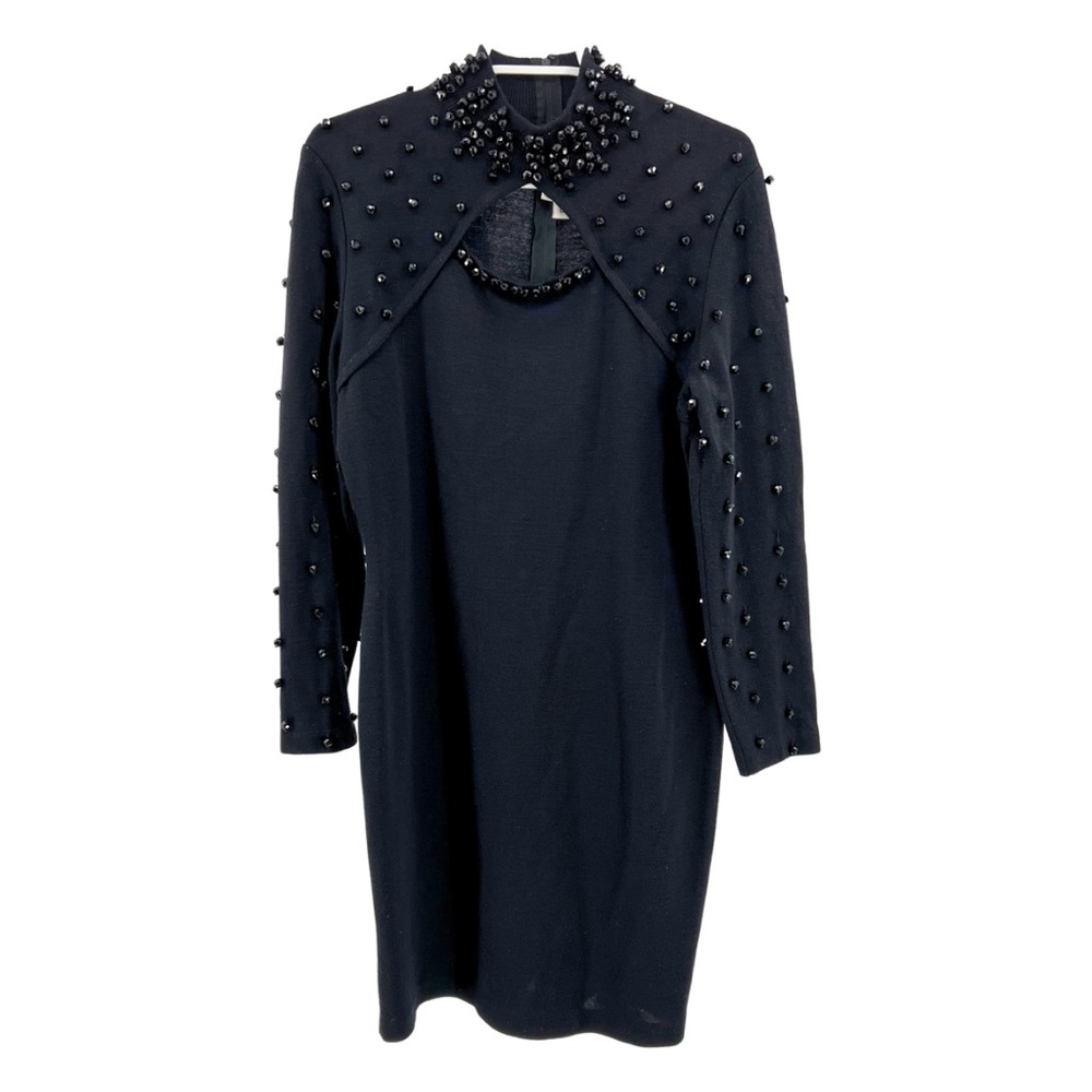 Outlander wool blend black beaded mock neck sweater dress vintage party cocktail